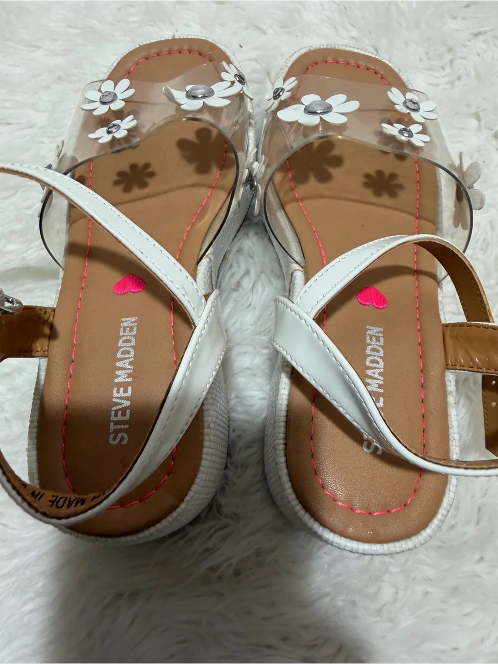 Steve Madden Kids Dori White Floral Daisy Clear Sandals Sz 2